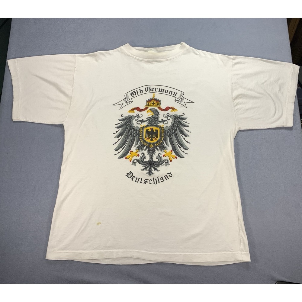 Vintage Old Germany Deutschland Eagle Graphic T-Shirt White Single Stitch XL